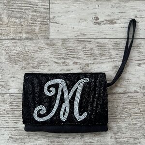 Vintage Liz Claiborne Black Beaded “M” Monogramed Fancy Wristlet Y2K NWOT!